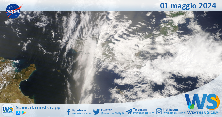 Meteo Sicilia: immagine satellitare Nasa di mercoledì 01 maggio 2024