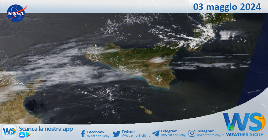Meteo Sicilia: immagine satellitare Nasa di venerdì 03 maggio 2024