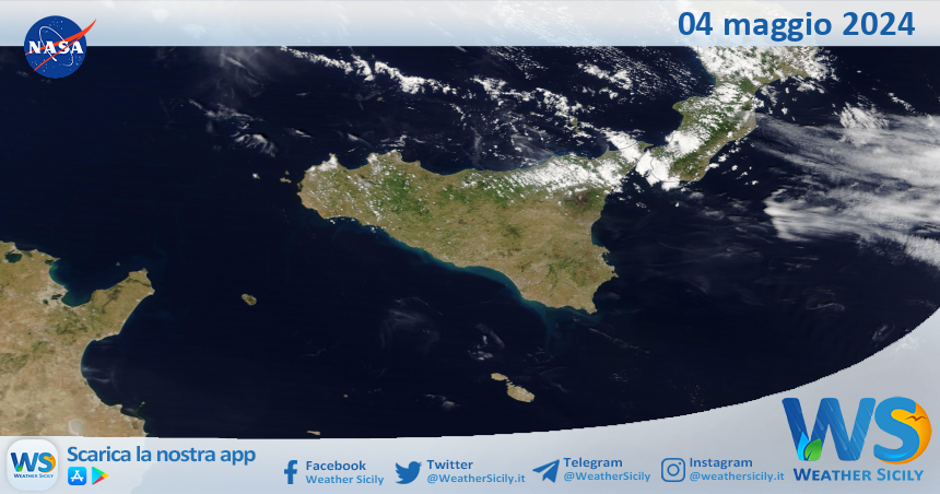 Meteo Sicilia: immagine satellitare Nasa di sabato 04 maggio 2024