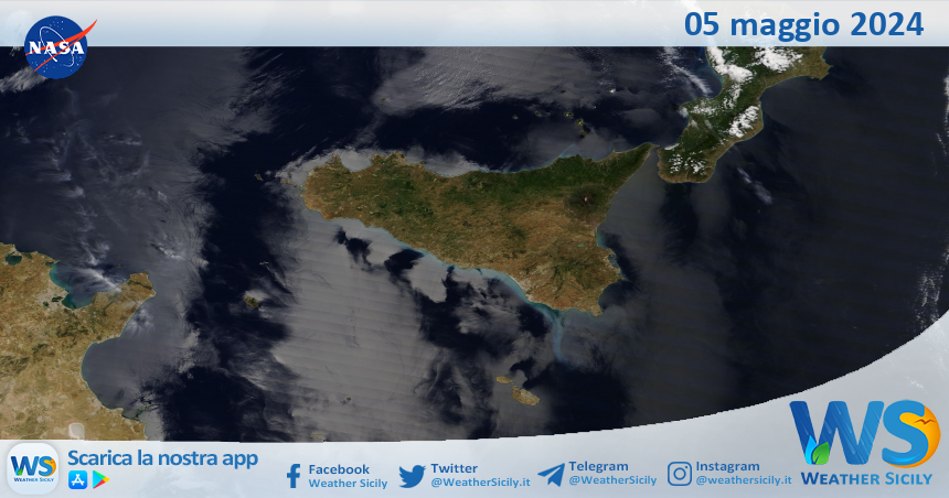 Meteo Sicilia: immagine satellitare Nasa di domenica 05 maggio 2024