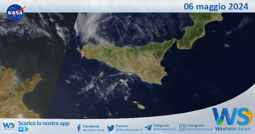 Meteo Sicilia: immagine satellitare Nasa di lunedì 06 maggio 2024