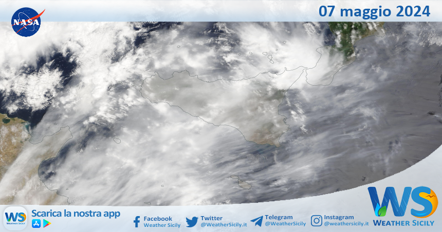 Meteo Sicilia: immagine satellitare Nasa di martedì 07 maggio 2024