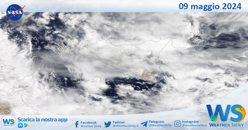 Meteo Sicilia: immagine satellitare Nasa di giovedì 09 maggio 2024