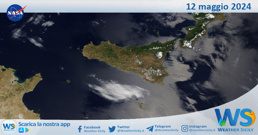 Meteo Sicilia: immagine satellitare Nasa di domenica 12 maggio 2024
