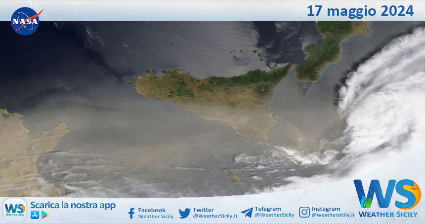 Meteo Sicilia: immagine satellitare Nasa di venerdì 17 maggio 2024