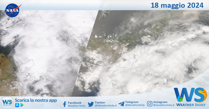 Meteo Sicilia: immagine satellitare Nasa di sabato 18 maggio 2024