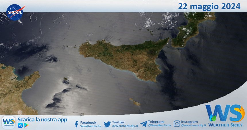 Meteo Sicilia: immagine satellitare Nasa di mercoledì 22 maggio 2024