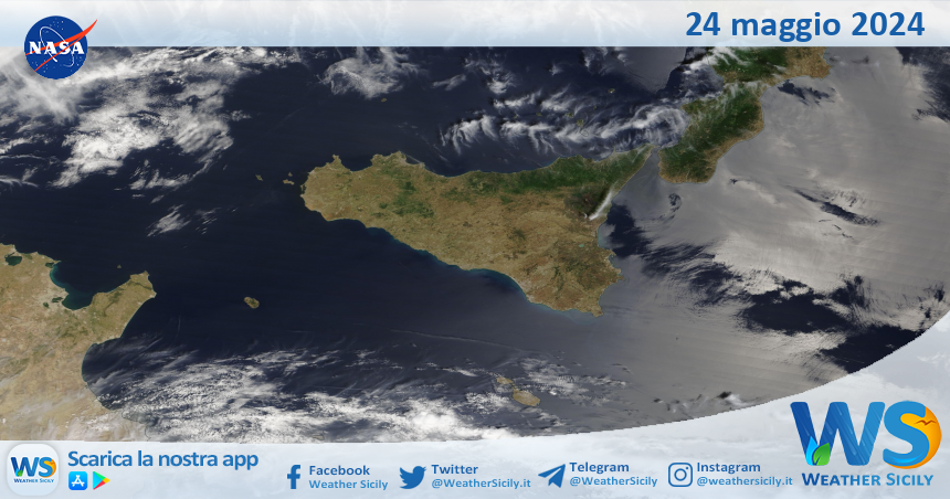 Meteo Sicilia: immagine satellitare Nasa di venerdì 24 maggio 2024