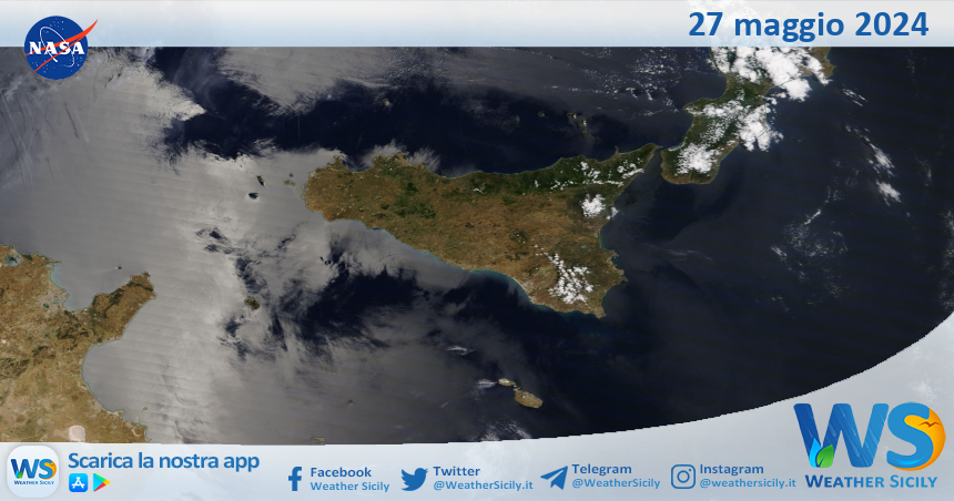 Meteo Sicilia: immagine satellitare Nasa di lunedì 27 maggio 2024