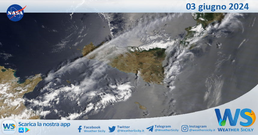 Meteo Sicilia: immagine satellitare Nasa di lunedì 03 giugno 2024