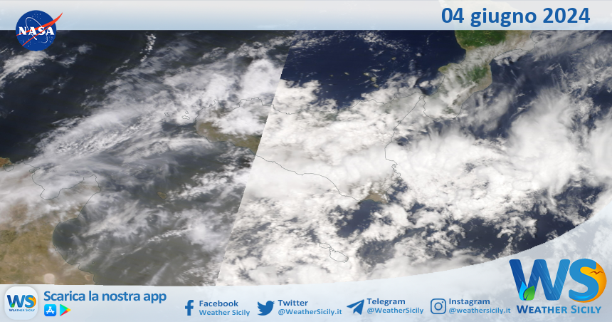 Meteo Sicilia: immagine satellitare Nasa di martedì 04 giugno 2024