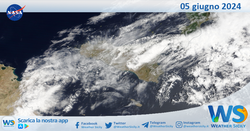 Meteo Sicilia: immagine satellitare Nasa di mercoledì 05 giugno 2024