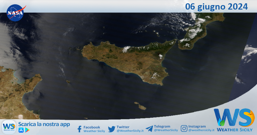 Meteo Sicilia: immagine satellitare Nasa di giovedì 06 giugno 2024