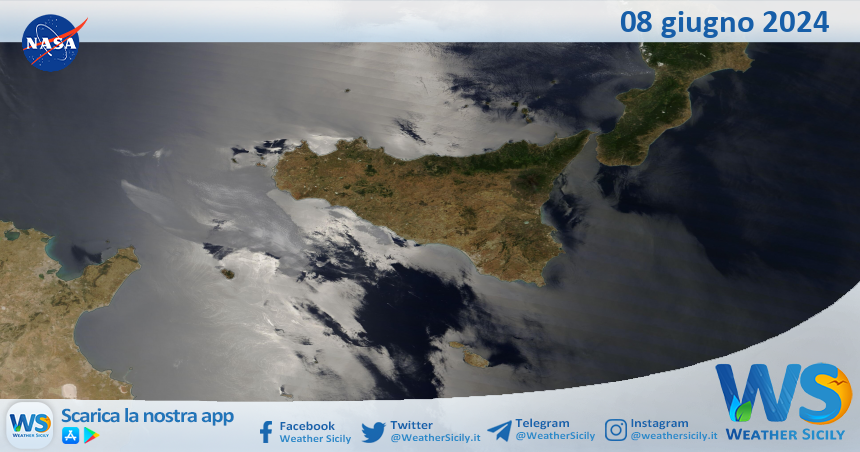 Meteo Sicilia: immagine satellitare Nasa di sabato 08 giugno 2024