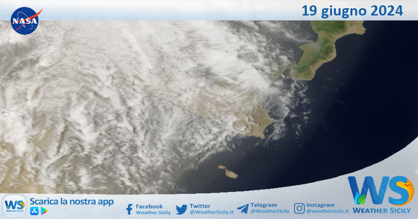 Meteo Sicilia: immagine satellitare Nasa di mercoledì 19 giugno 2024