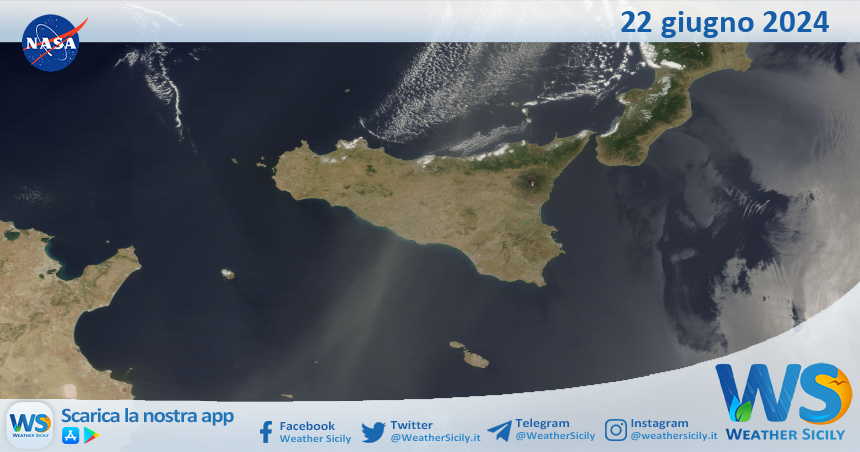 Meteo Sicilia: immagine satellitare Nasa di sabato 22 giugno 2024