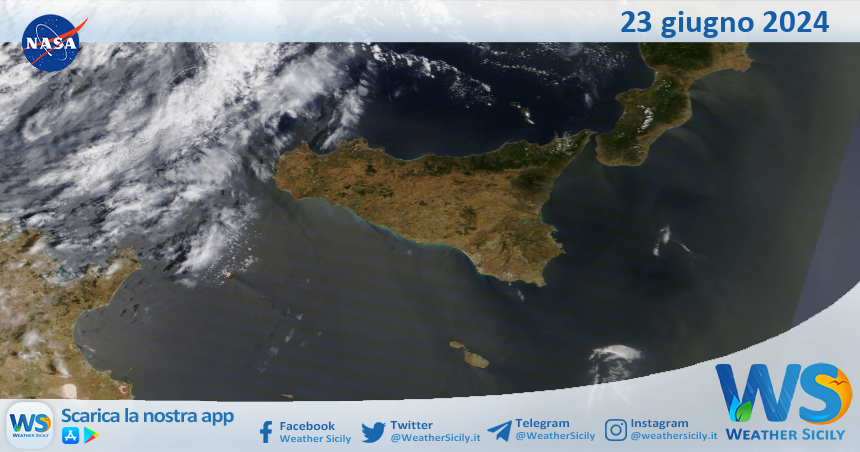 Meteo Sicilia: immagine satellitare Nasa di domenica 23 giugno 2024