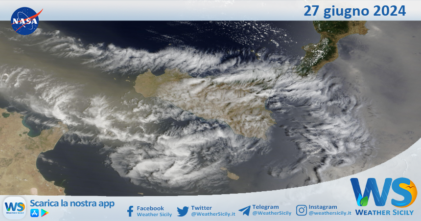 Meteo Sicilia: immagine satellitare Nasa di giovedì 27 giugno 2024