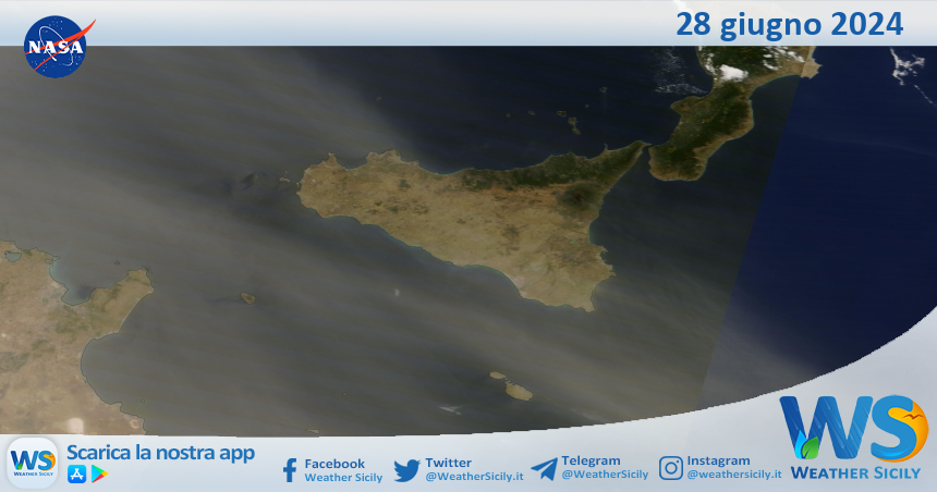 Meteo Sicilia: immagine satellitare Nasa di venerdì 28 giugno 2024