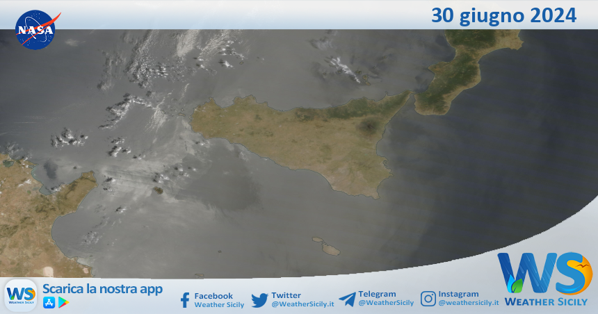Meteo Sicilia: immagine satellitare Nasa di domenica 30 giugno 2024