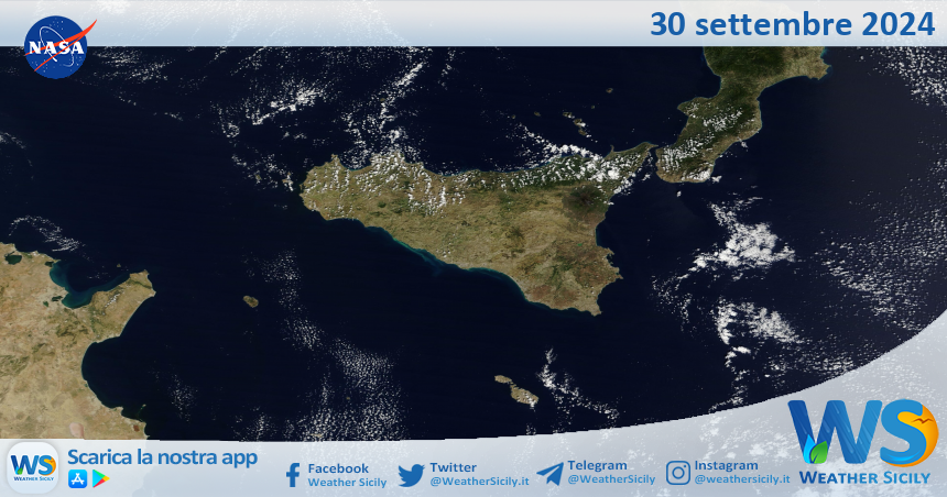 Meteo Sicilia: immagine satellitare Nasa di lunedì 30 settembre 2024