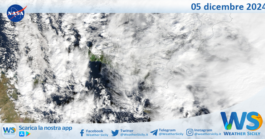 Meteo Sicilia: immagine satellitare Nasa di giovedì 05 dicembre 2024