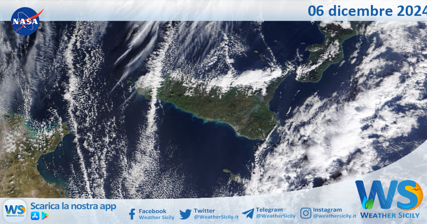 Meteo Sicilia: immagine satellitare Nasa di venerdì 06 dicembre 2024