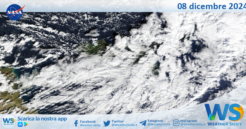 Meteo Sicilia: immagine satellitare Nasa di domenica 08 dicembre 2024