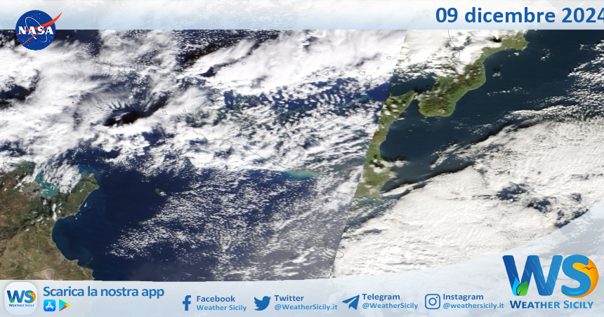 Meteo Sicilia: immagine satellitare Nasa di lunedì 09 dicembre 2024