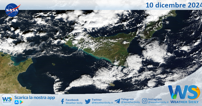 Meteo Sicilia: immagine satellitare Nasa di martedì 10 dicembre 2024