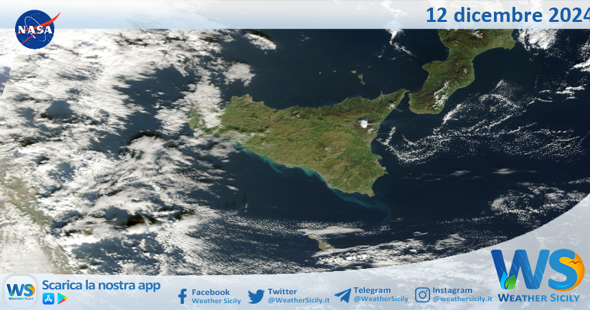 Meteo Sicilia: immagine satellitare Nasa di giovedì 12 dicembre 2024