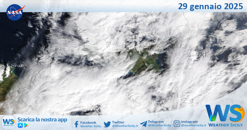 Meteo Sicilia: immagine satellitare Nasa di mercoledì 29 gennaio 2025
