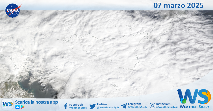 Meteo Sicilia: immagine satellitare Nasa di venerdì 07 marzo 2025