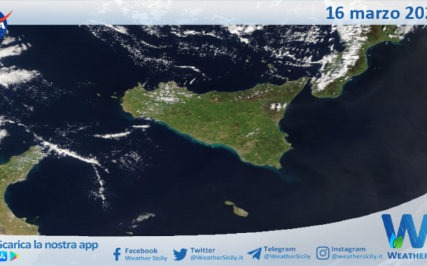 Meteo Sicilia: immagine satellitare Nasa di domenica 16 marzo 2025