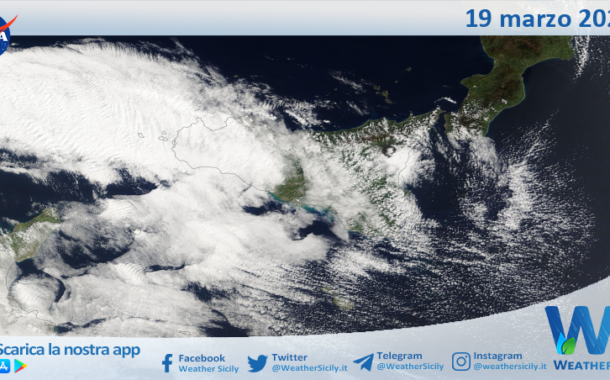 Meteo Sicilia: immagine satellitare Nasa di mercoledì 19 marzo 2025