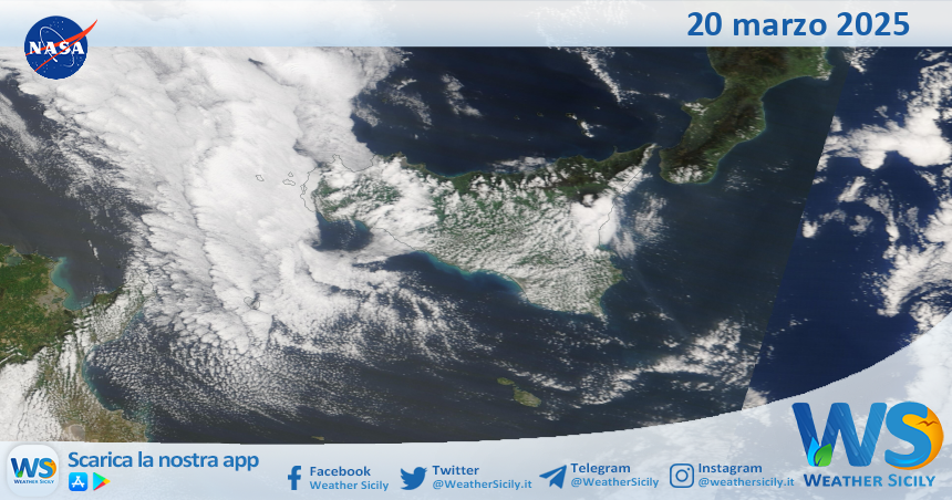 Meteo Sicilia: immagine satellitare Nasa di giovedì 20 marzo 2025