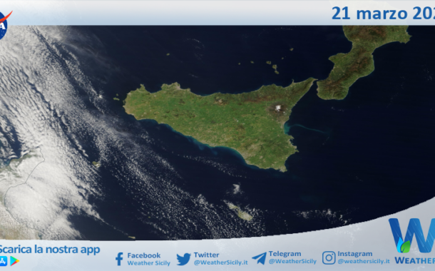 Meteo Sicilia: immagine satellitare Nasa di venerdì 21 marzo 2025