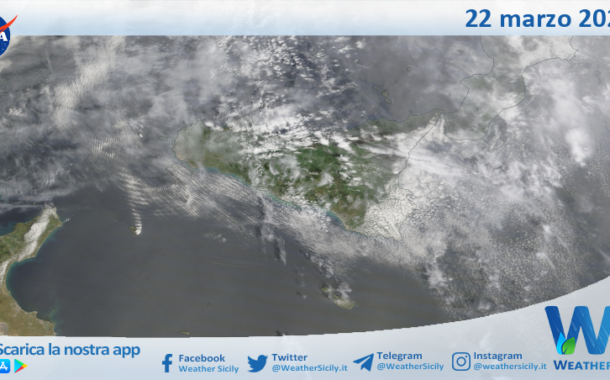 Meteo Sicilia: immagine satellitare Nasa di sabato 22 marzo 2025