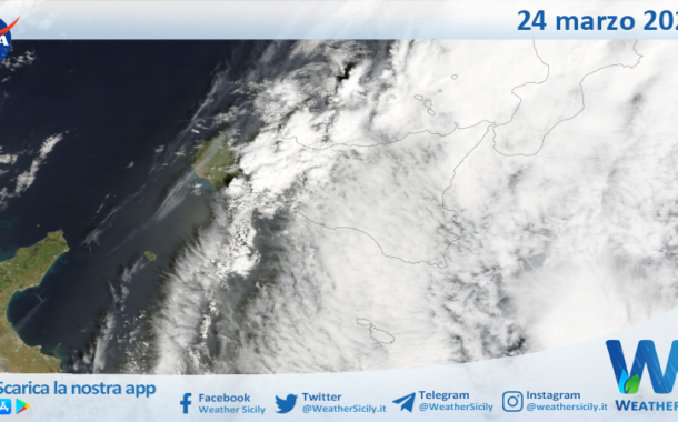 Meteo Sicilia: immagine satellitare Nasa di lunedì 24 marzo 2025