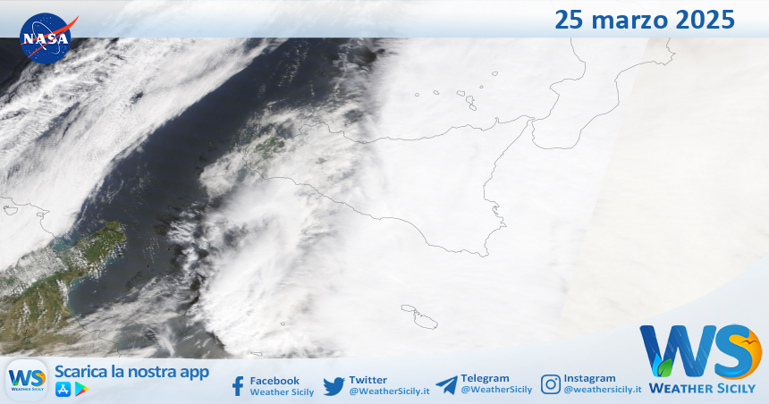 Meteo Sicilia: immagine satellitare Nasa di martedì 25 marzo 2025