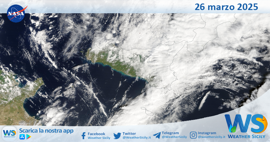 Meteo Sicilia: immagine satellitare Nasa di mercoledì 26 marzo 2025