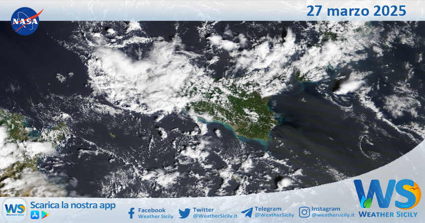 Meteo Sicilia: immagine satellitare Nasa di giovedì 27 marzo 2025
