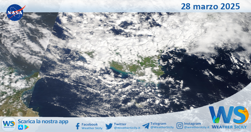 Meteo Sicilia: immagine satellitare Nasa di venerdì 28 marzo 2025