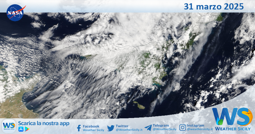 Meteo Sicilia: immagine satellitare Nasa di lunedì 31 marzo 2025