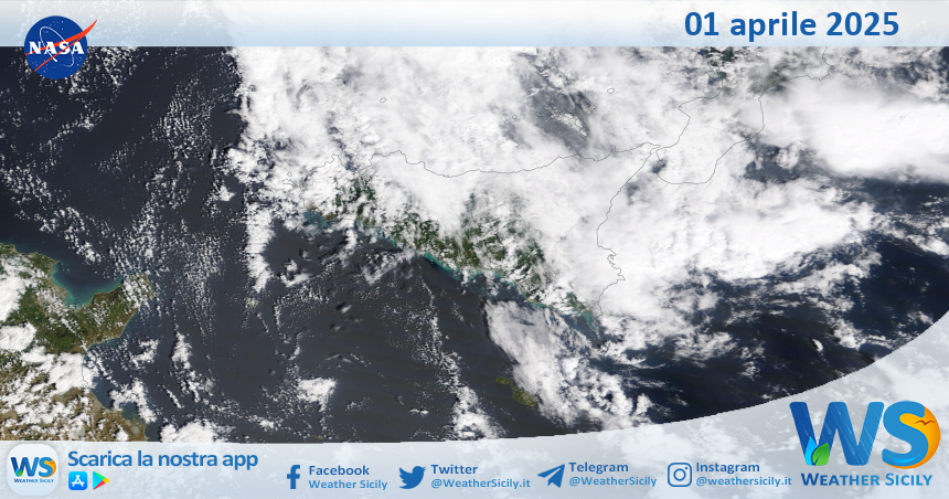 Meteo Sicilia: immagine satellitare Nasa di martedì 01 aprile 2025