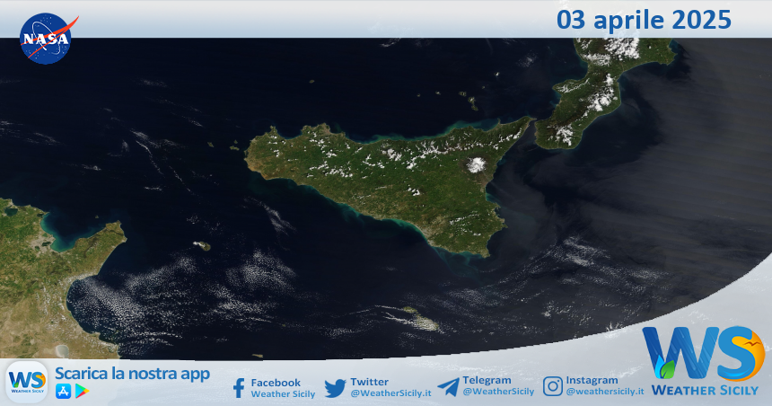 Meteo Sicilia: immagine satellitare Nasa di giovedì 03 aprile 2025