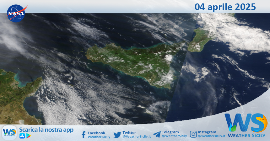 Meteo Sicilia: immagine satellitare Nasa di venerdì 04 aprile 2025