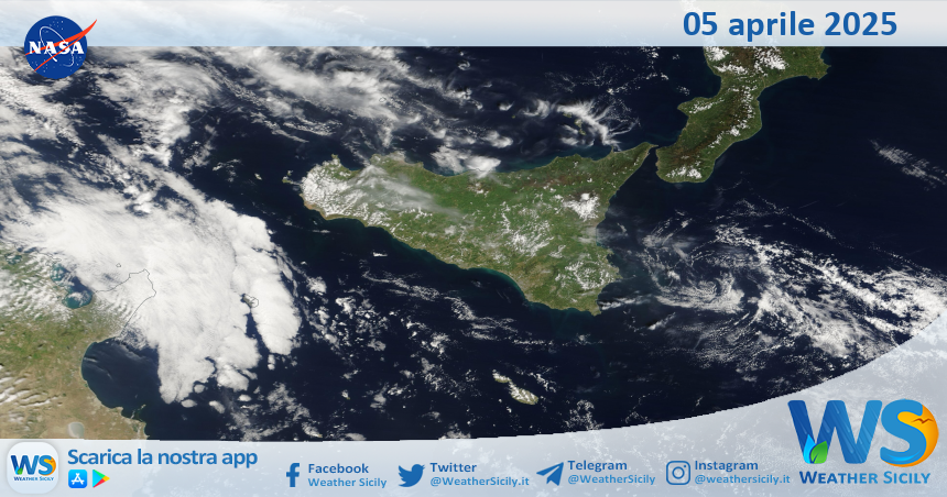 Meteo Sicilia: immagine satellitare Nasa di sabato 05 aprile 2025