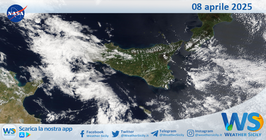 Meteo Sicilia: immagine satellitare Nasa di martedì 08 aprile 2025