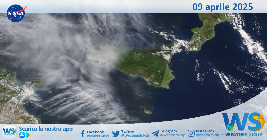 Meteo Sicilia: immagine satellitare Nasa di mercoledì 09 aprile 2025